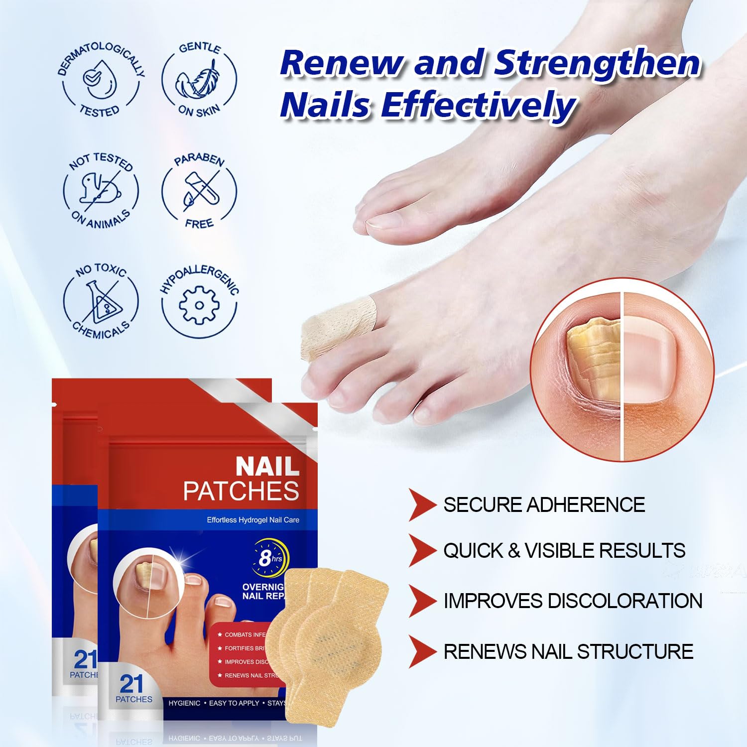 U5L-42 Stück Fungal Nail Patches Nagelpilz Pflaster Zehennagel Korrektur Patch Mehrzweck Pilz Nagel Patches für Beschädigte Nägel und das Erscheinungsbild Verfärbter Nägel (2 Packung)