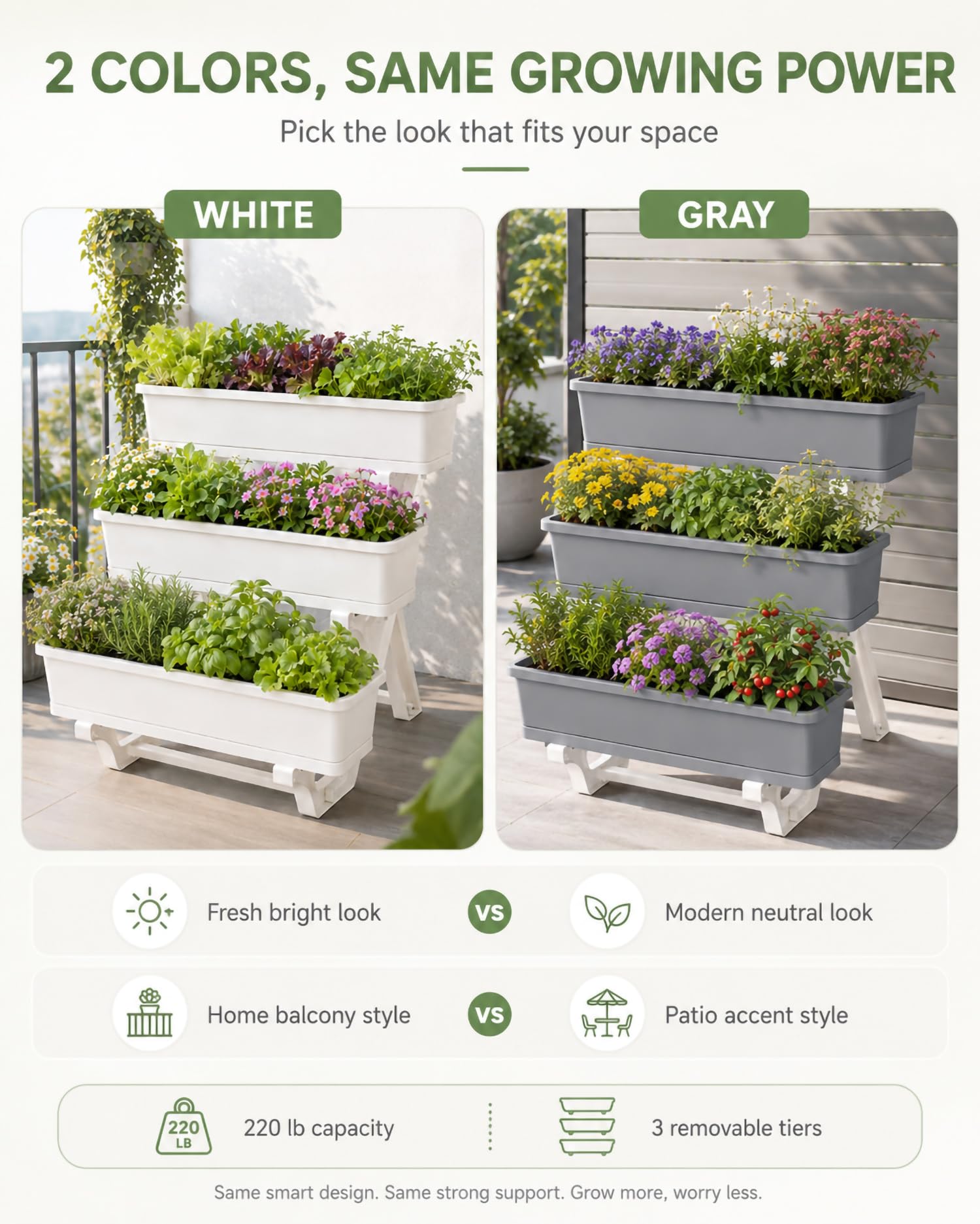 Jardinera Elevada De PP con 3 Niveles, 56 Orificios De Drenaje Y Perfil Estrecho, Mesa De Cultivo para Balcón, Huerto Urbano para Verduras, Flores Y Plantas,Blanca,72 * 58 * 75cm
