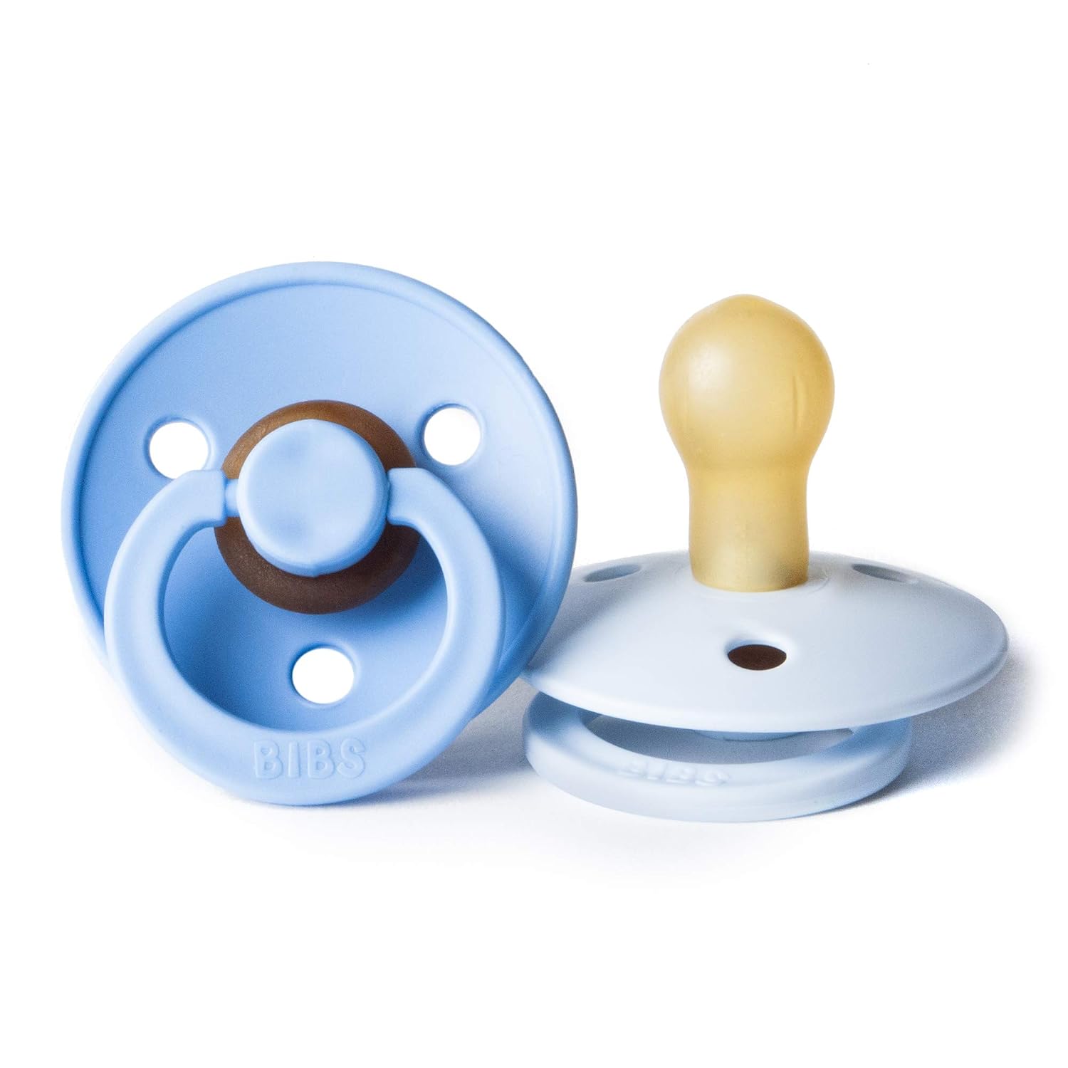 BIBS Baby Pacifiers | BPA-Free Natural Rubber Pacifier | Made in Denmark | Set of 2 Soothers (Sky Blue/Baby Blue, 0-6 Months)