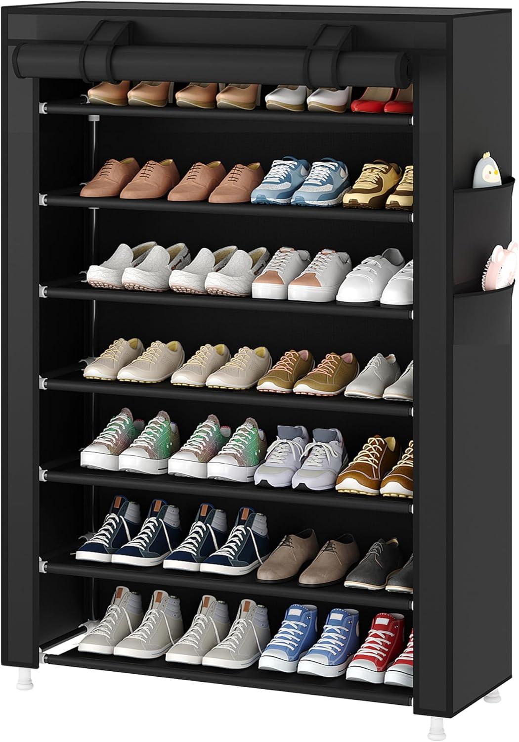 Laiensia 7-Tier Vertical Shoe Rack Organizer, Space Saving Shoe Storage Organizer, Non-Woven Cover Shoe Shelf Holds 21-28Pairs for Bedroom, Hallway, Closet Entryway, Black Laiensia 7-Tier Vertical Shoe Rack Organizer, Space Saving Shoe Storage Organizer, Non-Woven Cover Shoe Shelf Holds 21-28Pairs for Bedroom, Hallway, Closet Entryway, Black