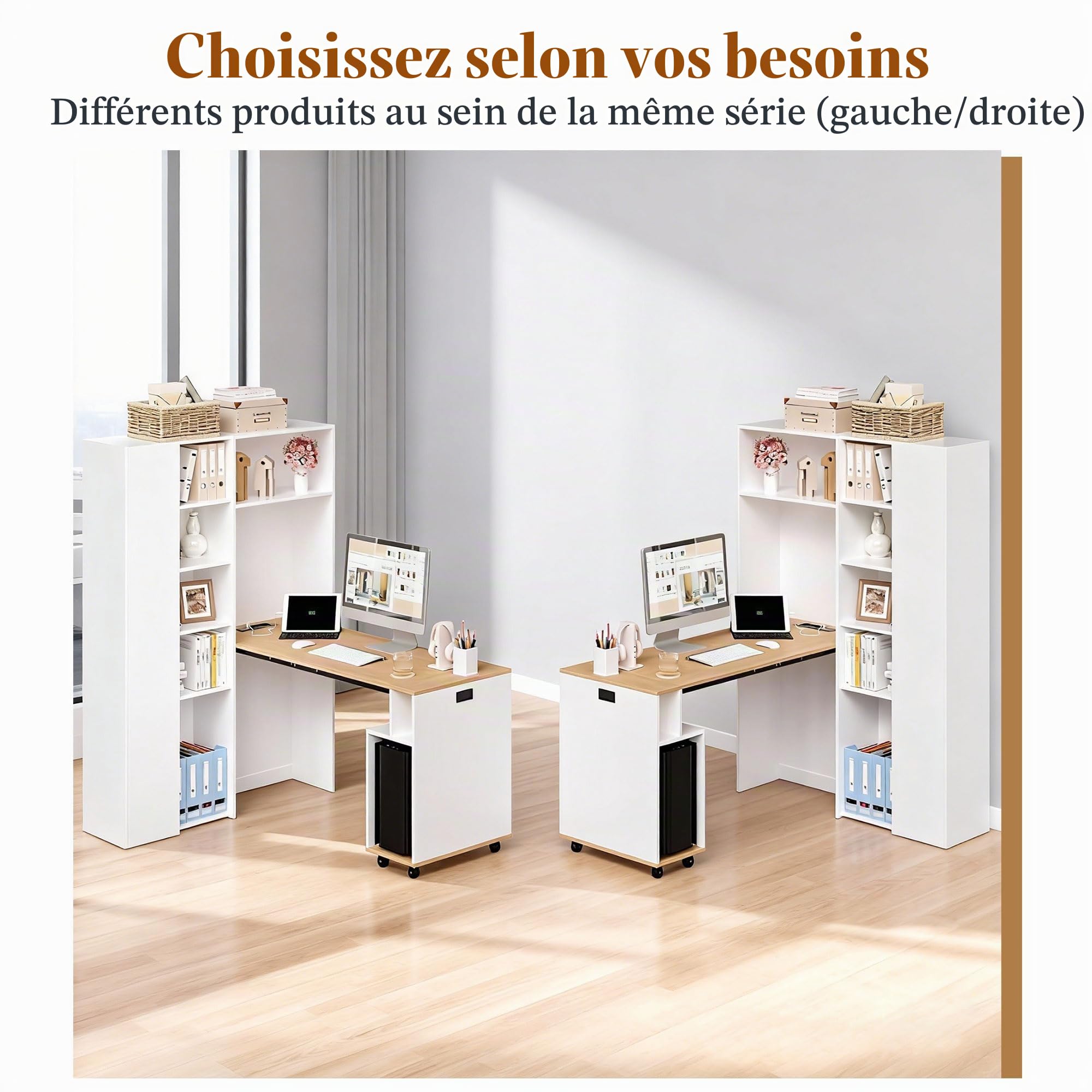 Bureau avec Rangement en Hauteur et étagère, Pliable, Rabattable