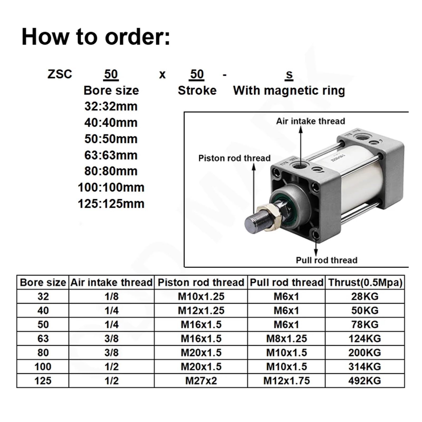 Vérin pneumatique Standard à Double Effet, alésage de 32 mm, Course de 25 mm à 1000 mm, SC32/40/50/63/80/100/125, Double Joint d'étanchéité(Bore 32mm)