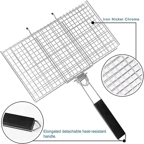 Miniatura 3 de Parrilla de carbón para barbacoa, parrilla portátil, cesta grande, acero inoxidable, parrilla, verduras, pescados, camarones, parrilla de carbón