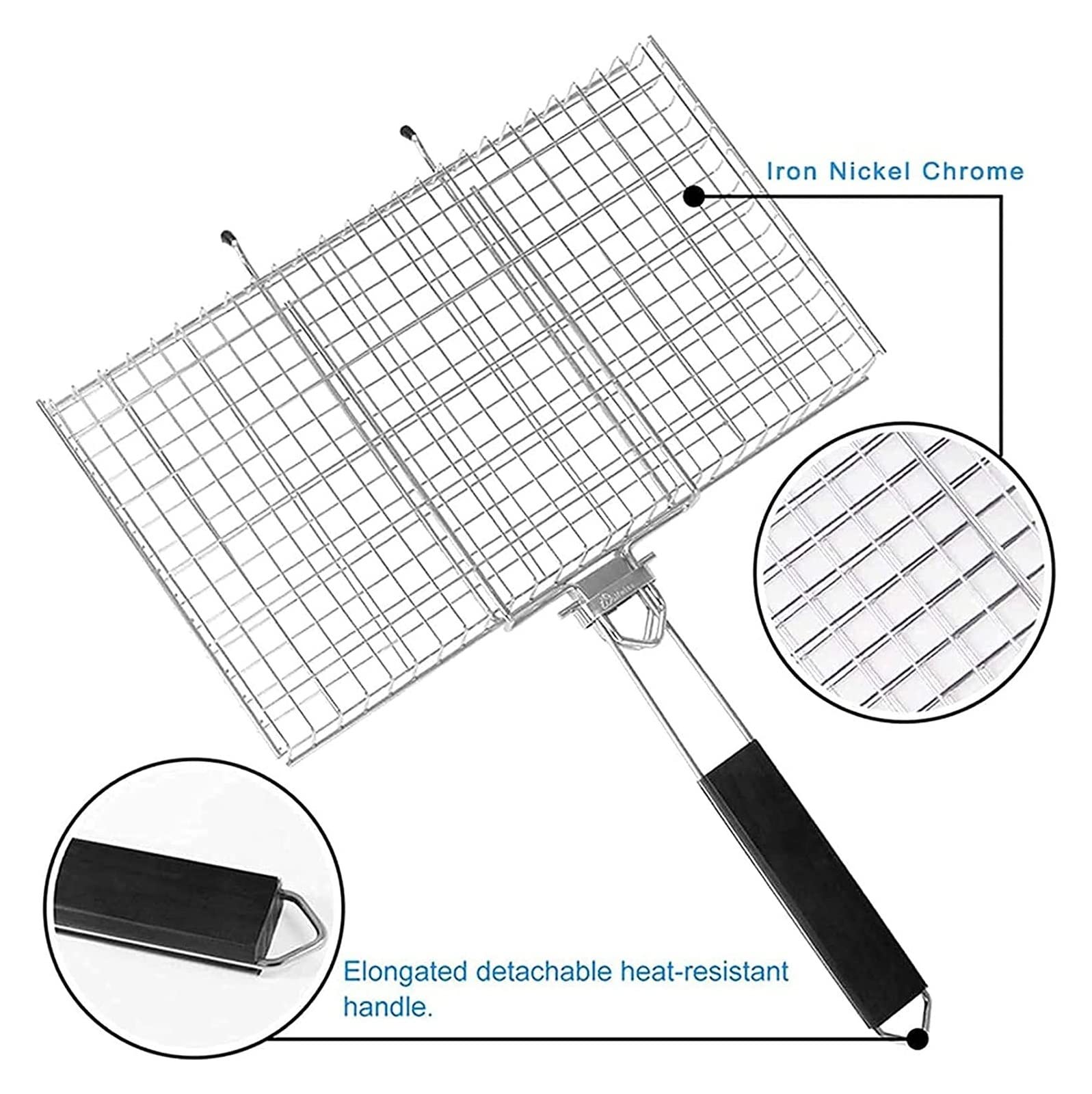 Cesta de barbacoa de acero inoxidable, parrilla portátil grande para asar verduras, pescado y camarones, accesorio para parrilla de barbacoa