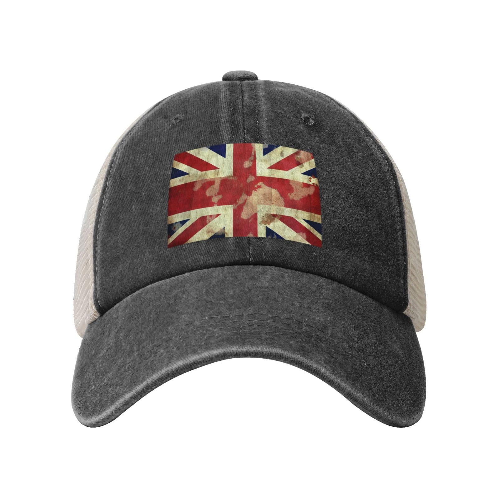 Snapback Trucker Hats Vintage Union Jack British Flag Cowboy Baseball Caps Adjustable Blank Mesh Ball Caps for Men Women, Black, One size