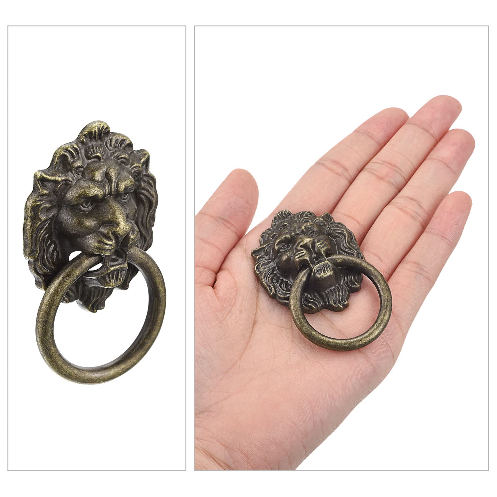 6pcs Tête De Lion Poignée De Tirage Vintage Poignées De Tirage Bouton En Alliage De Zinc Avec Vis Pour Armoire Tiroir Placard Boîte En Bois Argent