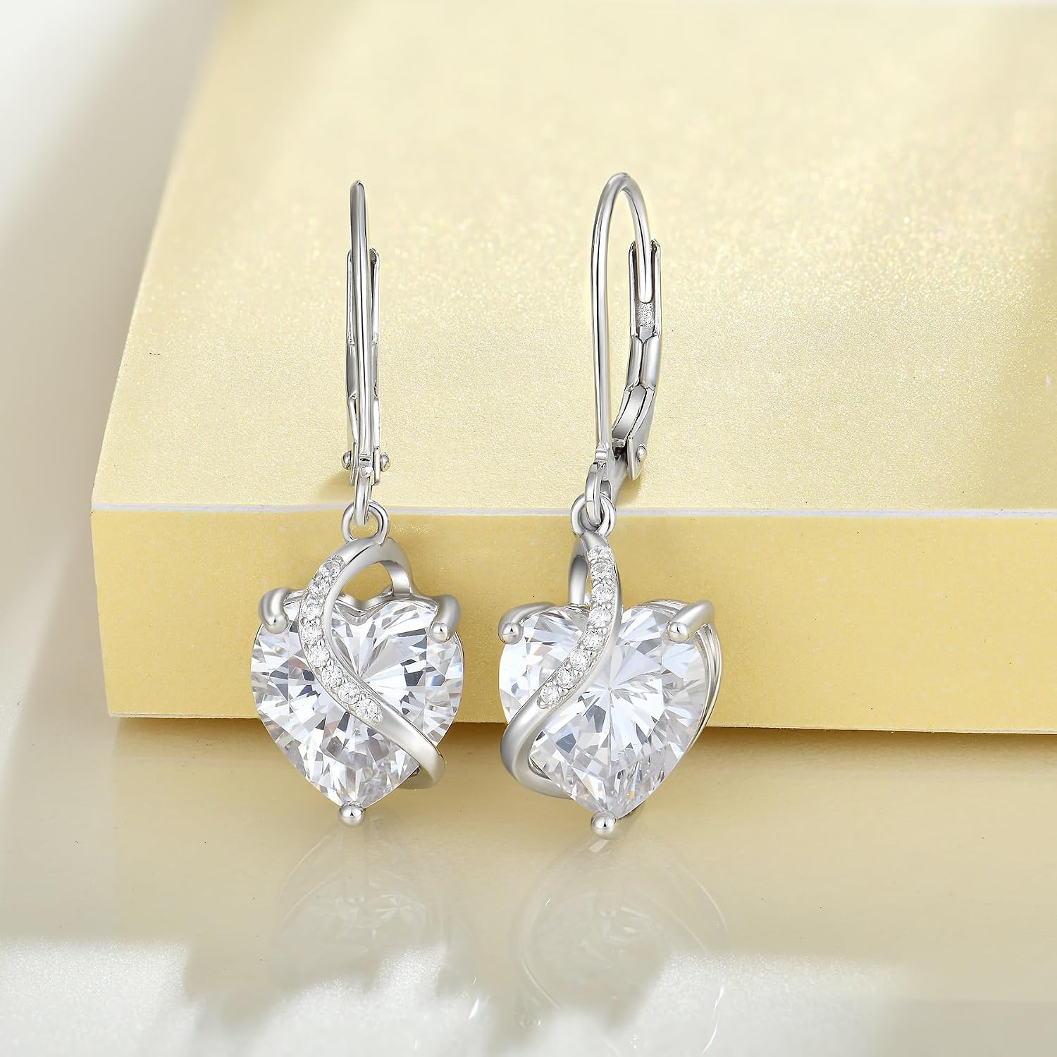 JO WISDOM Heart Dangle Earrings,925 Sterling Silver Birthstone Heart Dangle Earrings Valentines Day Gifts for Her Jewelry Mothers Day Christmas Gifts for Women
