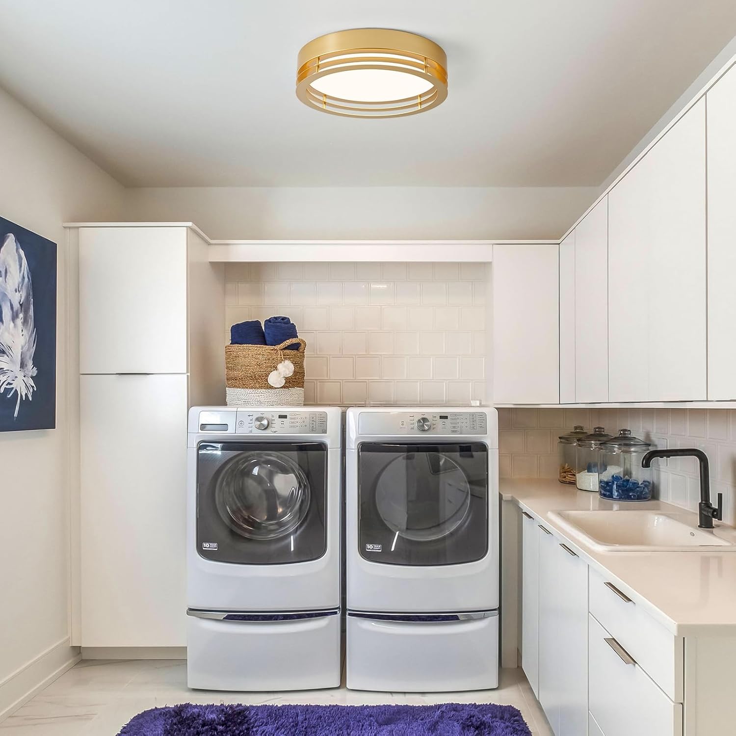 ZUYURT Dimmable Gold Flush Mount Ceiling Light, Modern Round LED Ceiling Lights Fixture, Kitchen Flushmount Light for Bedroom Hallway Laundry Room 2700 K-6000 K 5CCT Gold 11.8 in