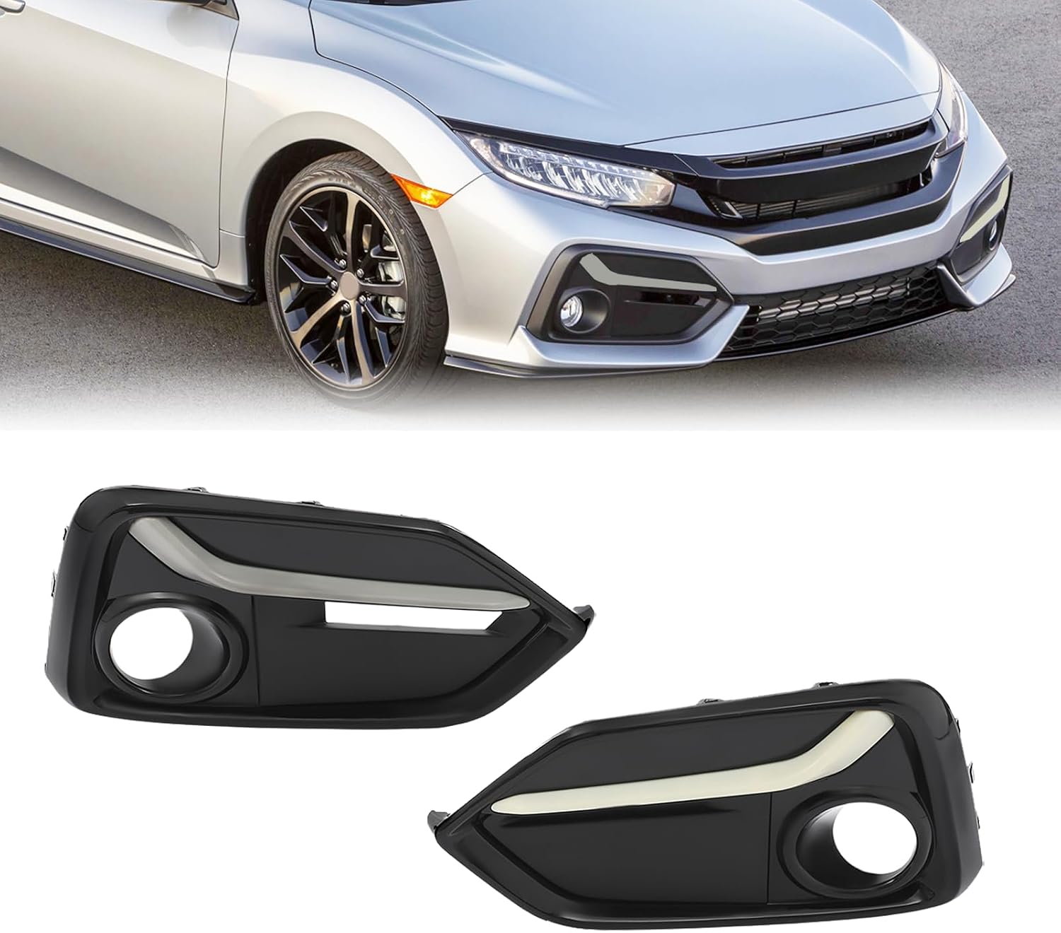 Pair of Fog Light Covers for 2017-2021 Honda Civic 4-Door Hatchback Models(Not Fit Regular Coupe/Sedan/Si/Type R Models)，Left Driver&Right Passenger Side Front Fog Lamp Covers Replacement