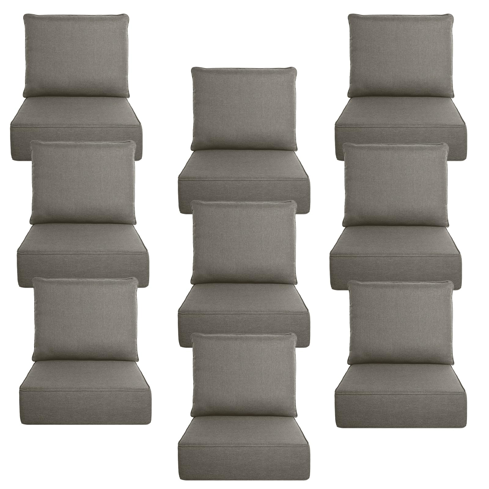 Luxury 6" Thick Outdoor Cushion Set 9-22x24 Patio Furniture Cushions with 28D High-Density Foam, Water-Resistant &amp; Fade-Resistant Fabric, Removable Covers for Patio Furniture Sofa Couch -Grey