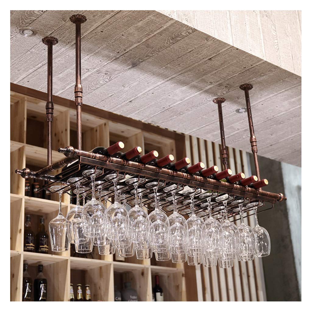 Support à verres à vin pour bar et casier à vin suspendu marron style fer inversé