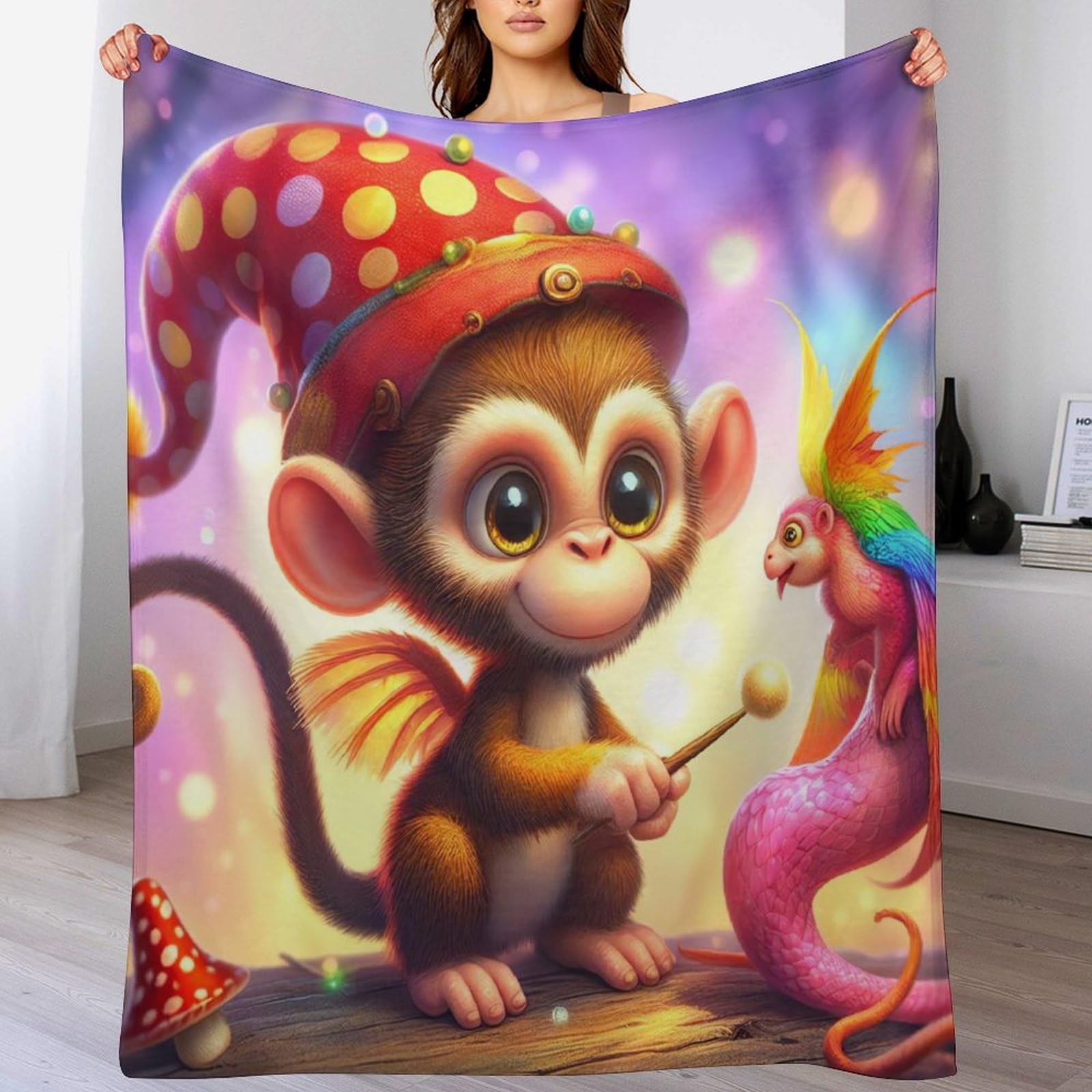 Manta de franela con diseño de mono para sofá y colcha ligera de 130x180 cm