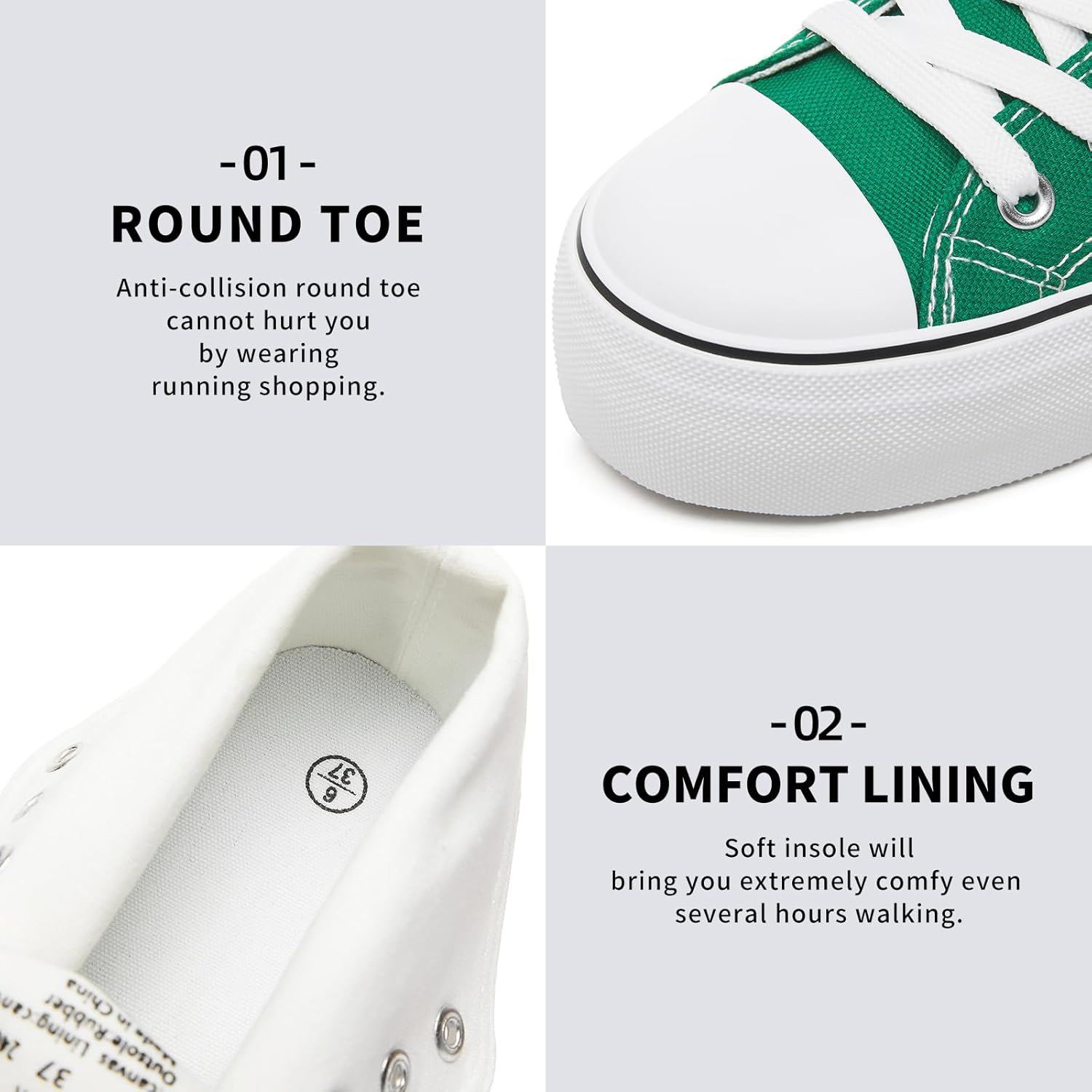 FRACORA Womens High Top Canvas Shoes White Black Platform Sneakers Lace Up Shoes for Women - Image 4