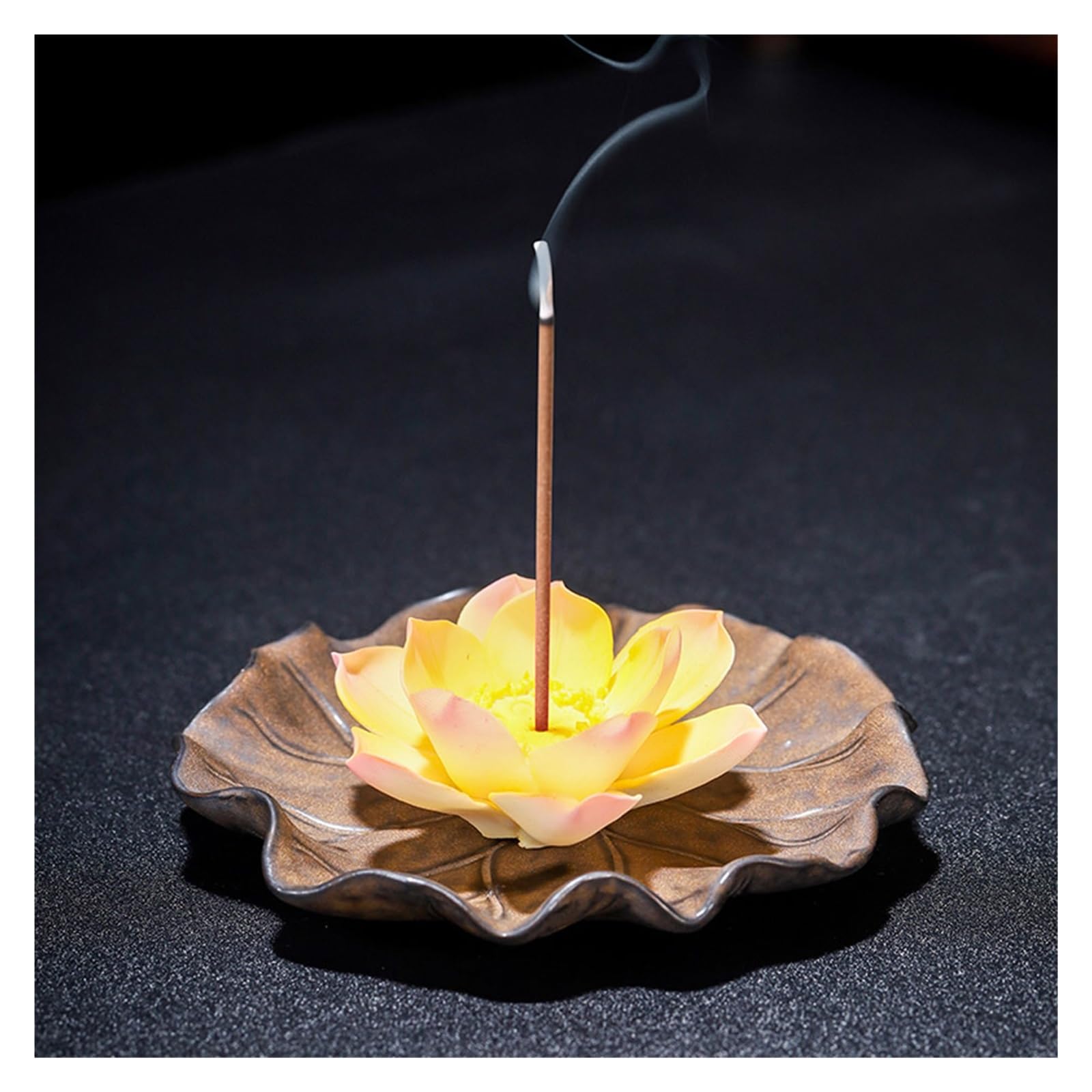Incense Holder Base Handmade Ceramic Lotus Incense Burner Holder Indoor Base Zen Ornaments Plate(C)