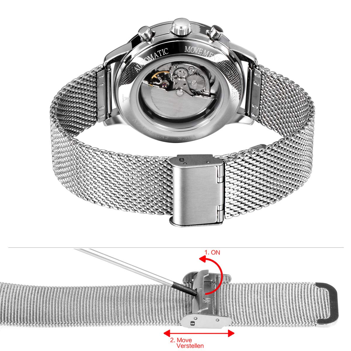 Alienwork IK Automatikuhr Armbanduhr Herren Damen Chronograph Mesh-Armband