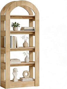 1Easylife 70.87 Tall Arched Bookshelf, Rustic Oak Bookcase with 5-Tier Storage, Modern Decorative Display Shelf for Living Room, Bedroom, Office 31.5 W x 11.81 D