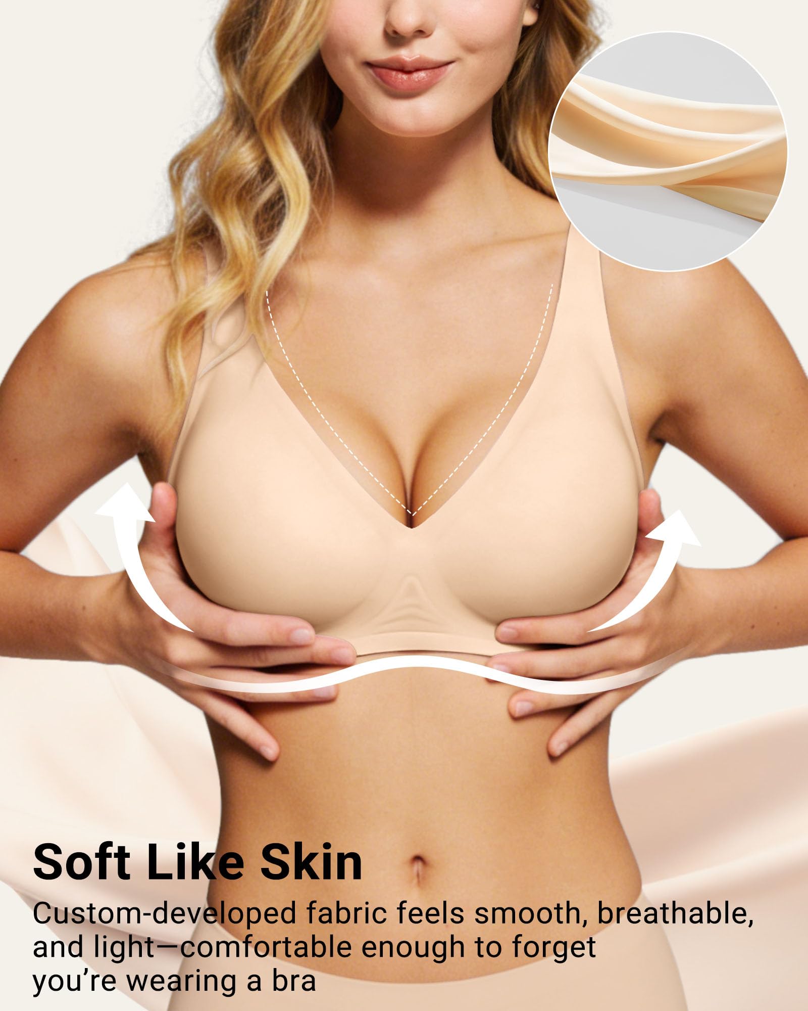 As Fairy 2026 Deep V Wireless Push Up Bras for Women Soft Support Bra with Lift Comfortable T-Shirt Bra for Daily Wear - 3