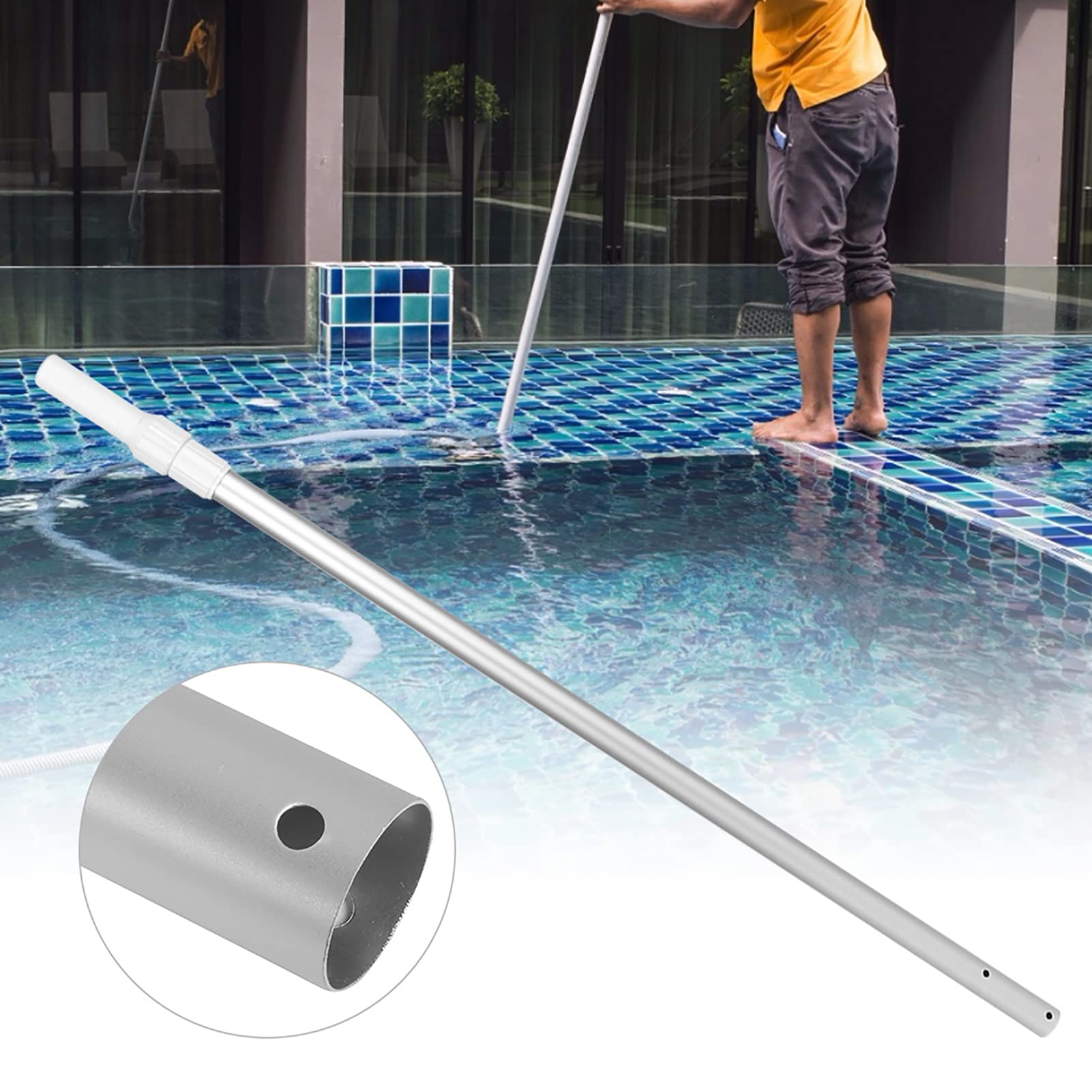 Asta Telescopica per Piscina in Lega di Alluminio, Lunghezza Regolabile da 44,6 a 78,7 Pollici, Impugnatura Ergonomica, Perfetta per gli Strumenti di Pulizia della Piscina