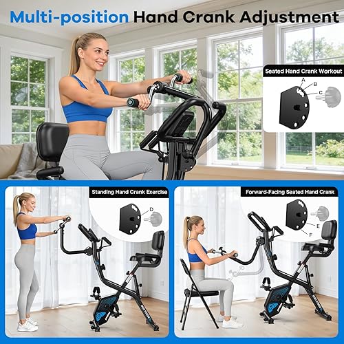 Miniatura 2 de pooboo - Bicicleta de ejercicio plegable, bicicleta estática vertical plegable, bicicleta magnética para interiores X-Bike con resistencia ajustable