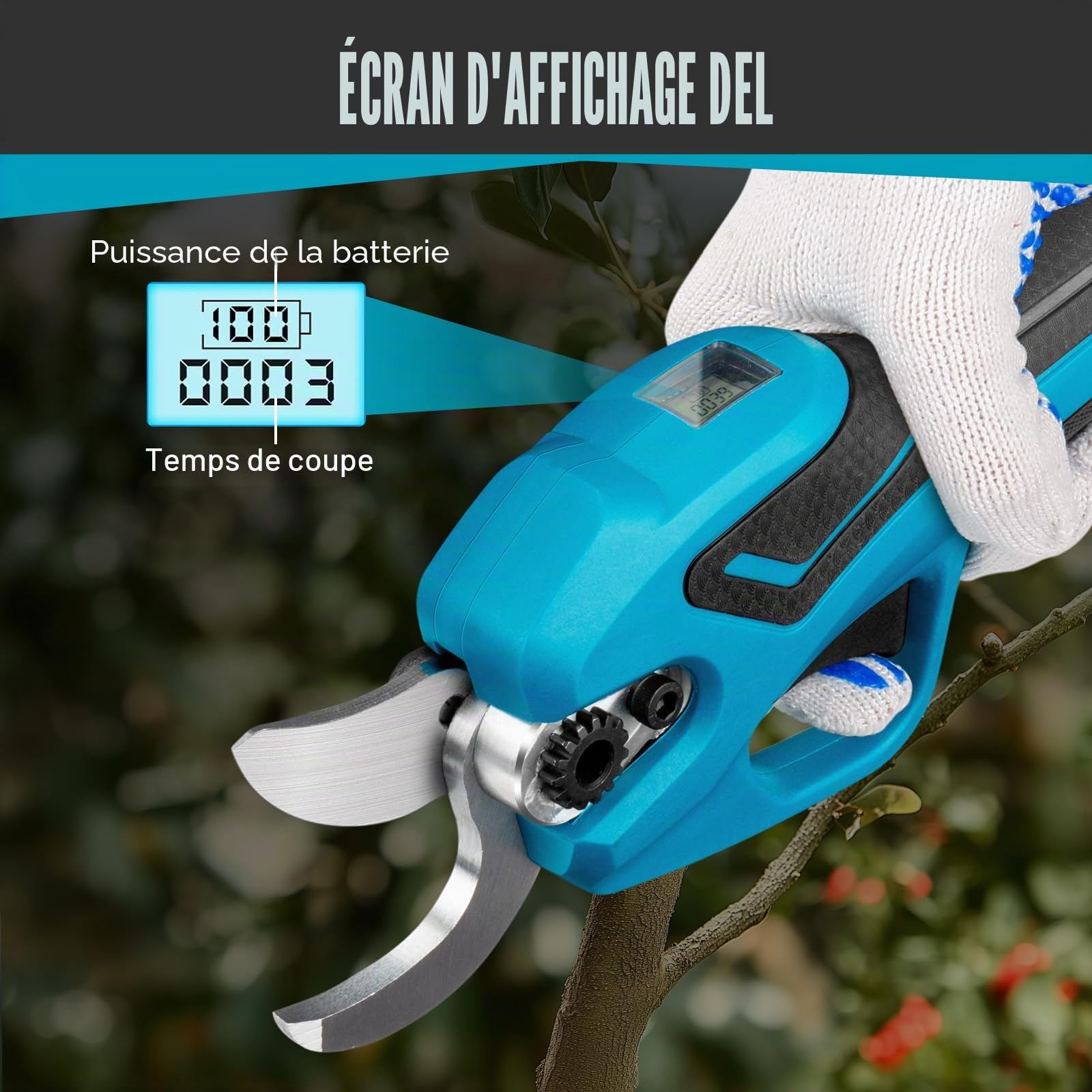 Sécateur Électrique de Jardin pour Makita 18V Batterie, Sécateur Sans Fil 600W Professionnel avec 2 Batteries 2000mAh, Moteur Sans Balais Portatif avec Diamètre Coupe de 20-35mm et Compteur Coupe LED