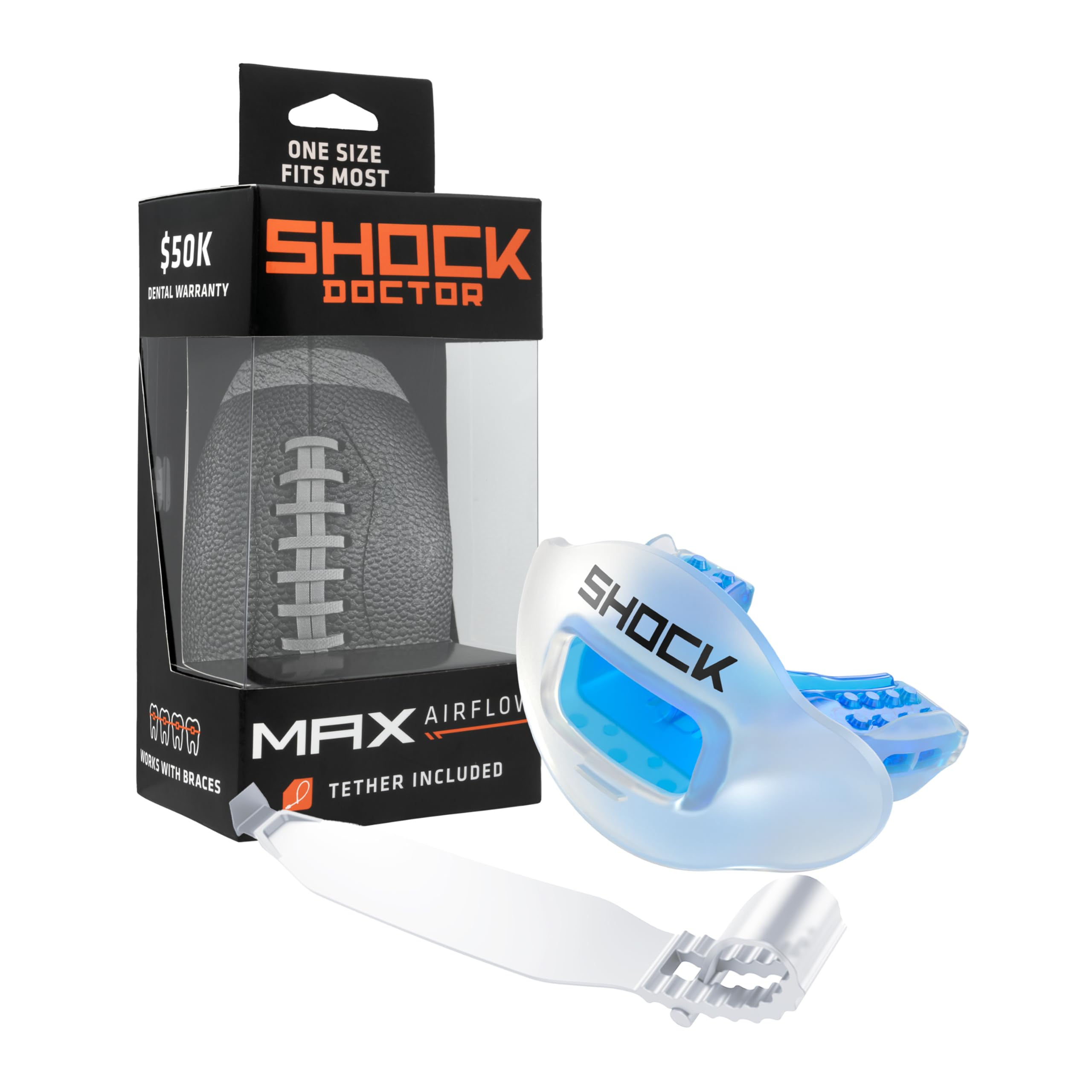 Shock Doctor Max Airflow 2.0 Lip Guard/Mouth Guard. Football Mouthguard 3500. for Youth and Adults OSFA. Breathable Wide Opening Mouthpiece. Helmet Strap Included