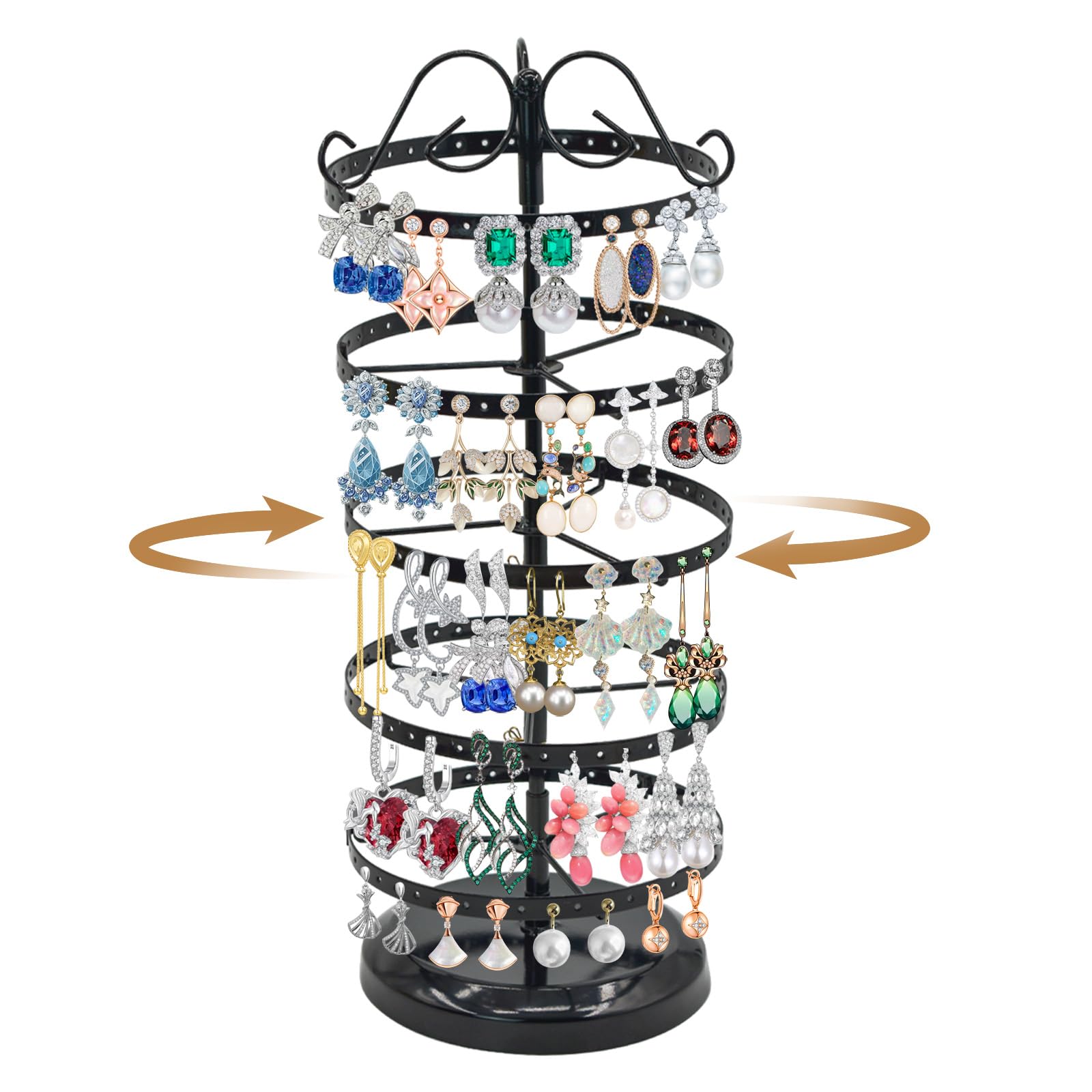 MrMrKura 5 Tiers Rotating Earring Holder Organizer, Adjustable Earring Stand Organizer with 220 Holes, Metal Jewelry Display Stand for Women(Black)