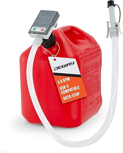 Miniatura 28 de DeWay Bomba de transferencia de combustible de lata de gasolina con boquilla de gatillo Velocidad de flujo rápido de 3.8 GPM, manguera de goma