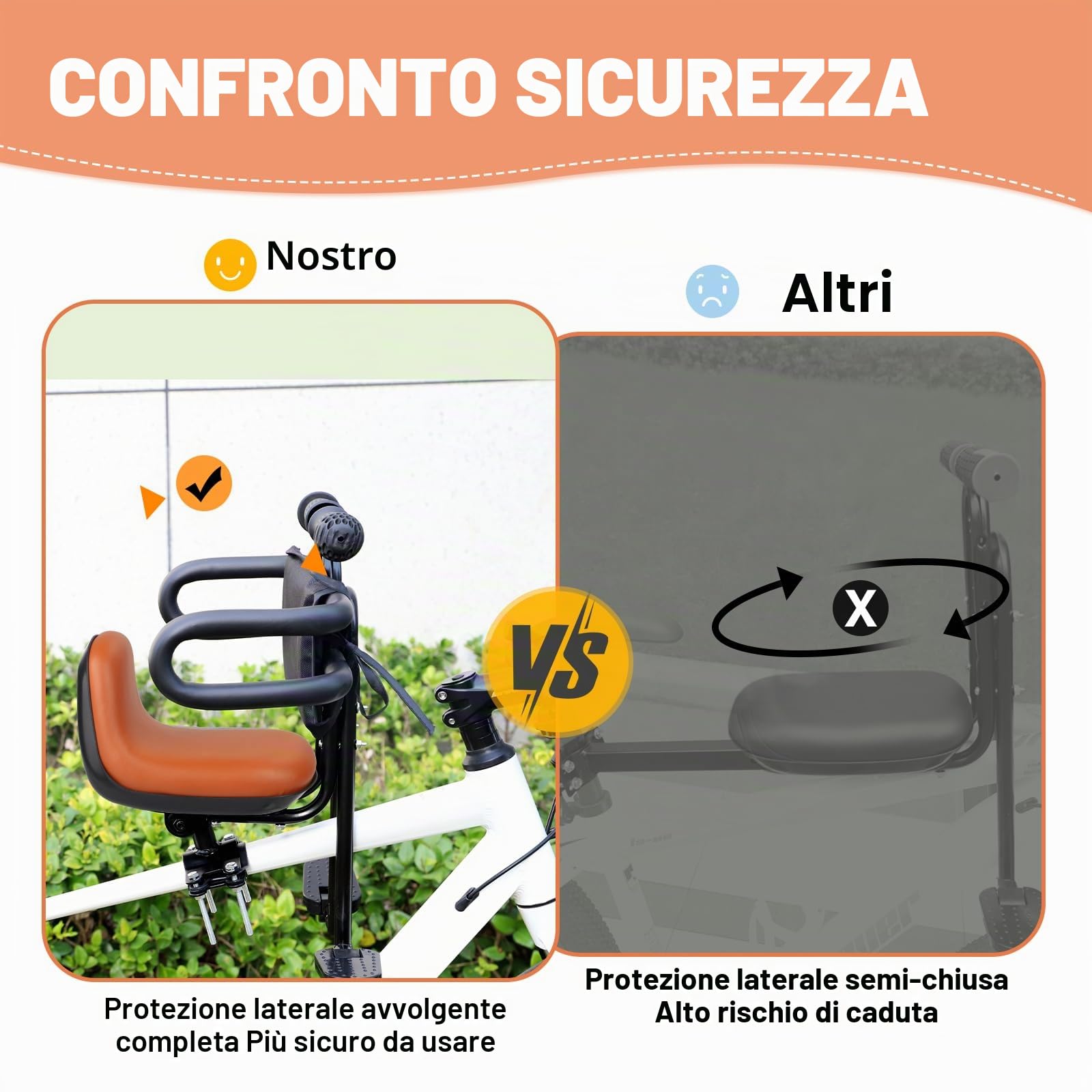 ZUKKA Seggiolino per bicicletta per bambini, supporto anteriore, seggiolino per bicicletta per bambini, con impugnatura per pedana, per adulti e bambini, seggiolino per bicicletta per bambini