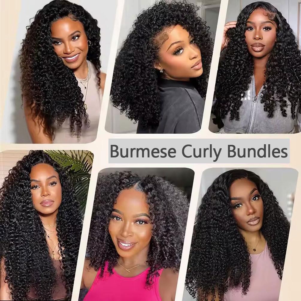 VIPbeauty Burmese Curly Bundles Human Hair Unprocessed Virgin Hair Bundles Deals Human Hair Extensions 16A Raw Burmese Curly Human Hair 3C4A Bundles for Black Women Natural Black 20 20 20 Inch