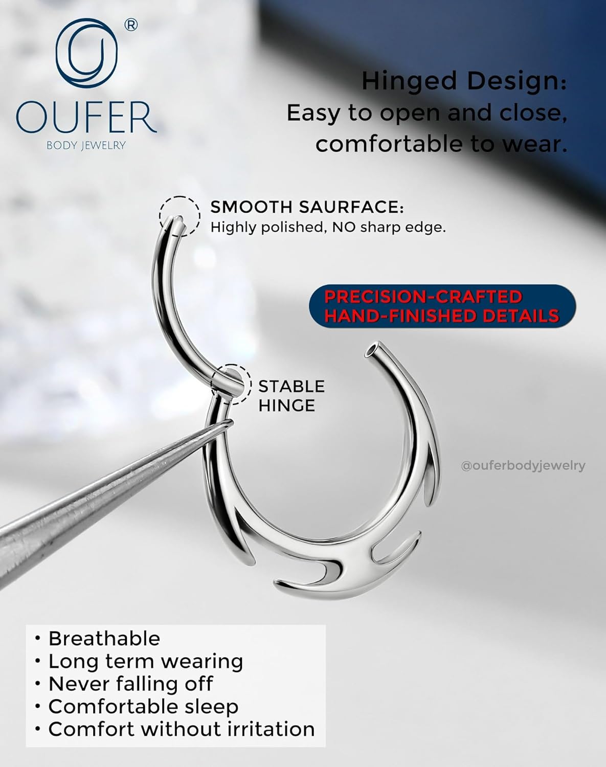 OUFER 16G Gold/Silver Septum Ring Collection, 316L Surgical Steel Nose Piercing Jewelry, Hypoallergenic, Seamless Hoop Design for Septum and Daith Piercings, Perfect for Christmas Sensitive Skin - Image 6