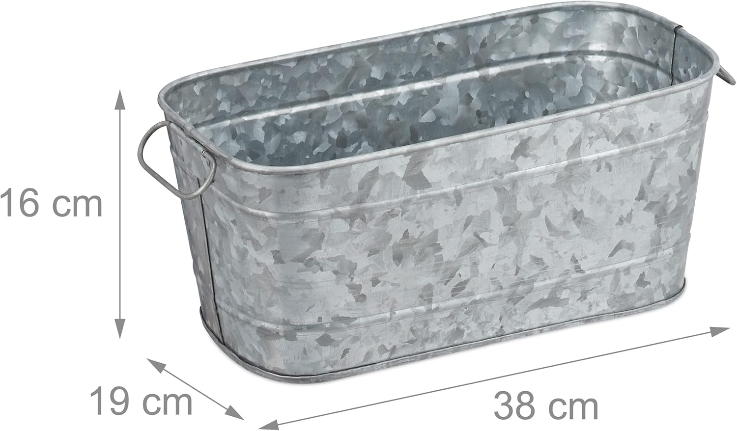 Relaxdays Flower Box for Garden, Balcony & Windowsill, for Planting, Vintage Look, Metal, HxD 16 x 38 x 19 cm, Grey (zinc)