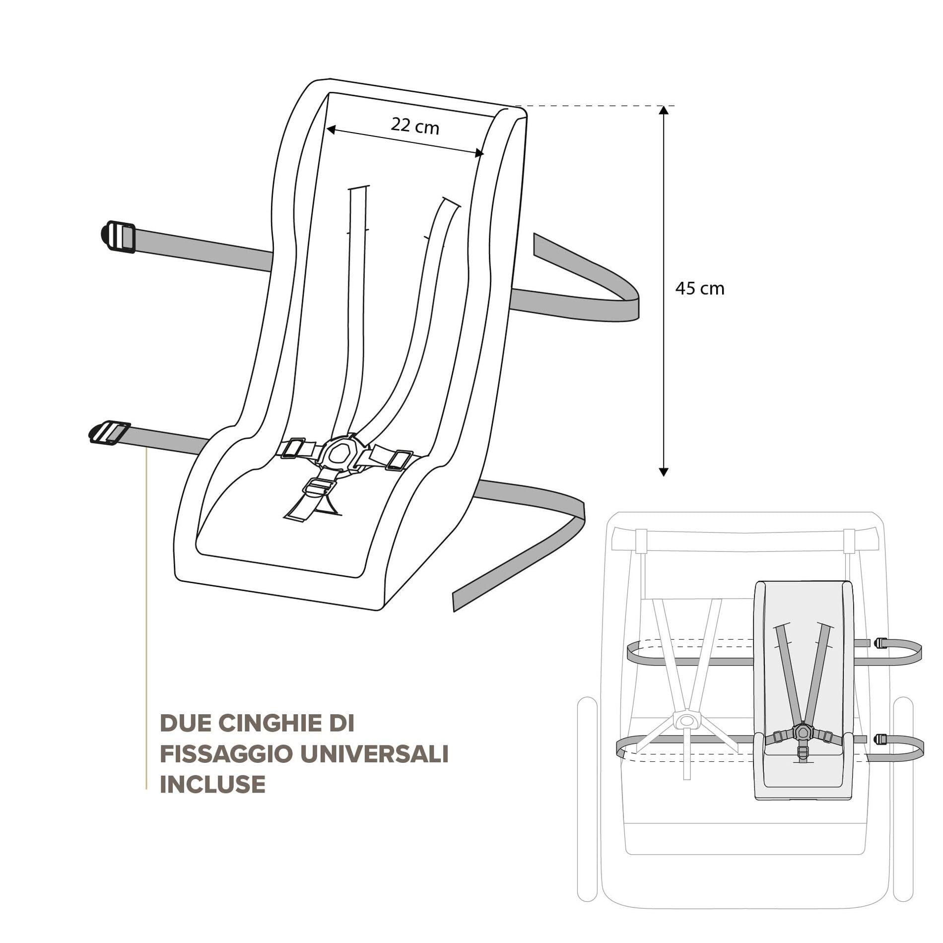 POLISPORT 8015000021 – Mini Pelican Fleece Riduttore Seduta Bebè con Cintura a 5 Punti per Rimorchio, Passeggino e Bici Cargo – Caldo, Sicuro e Compatibile per Bambini da 7 a 18 Mesi, Bianco