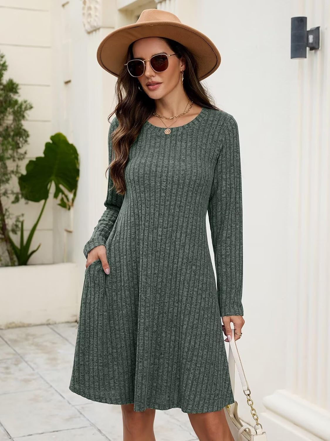 BELAROI Plus Size Sweater Dress Casual Long Sleeve Fall Winter Dresses with Pockets - Image 6