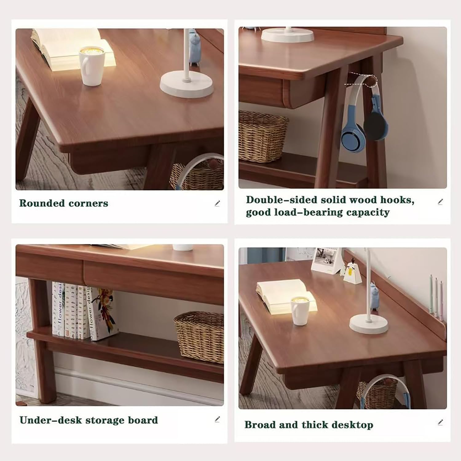 Biurko z drewna orzechowego z półkami Ders i Hoo - Home Office Study Table Writing and Work Desk 120 cm Nowoczesny drewniany design i