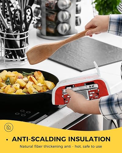 Miniatura 4 de 2 Packs Fire Engine Truck Pot Holders Sets for Kitchen,Oven Pan Plate Bowl Pads Heat Proof Mat with Hanging Loop,Thick Terry Cloth Potholders Soft