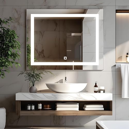 Espejo LED de baño de 40 x 32 con luces ajustables, espejo de tocador, control táctil montado en la pared, horizontal y vertical, clasificación