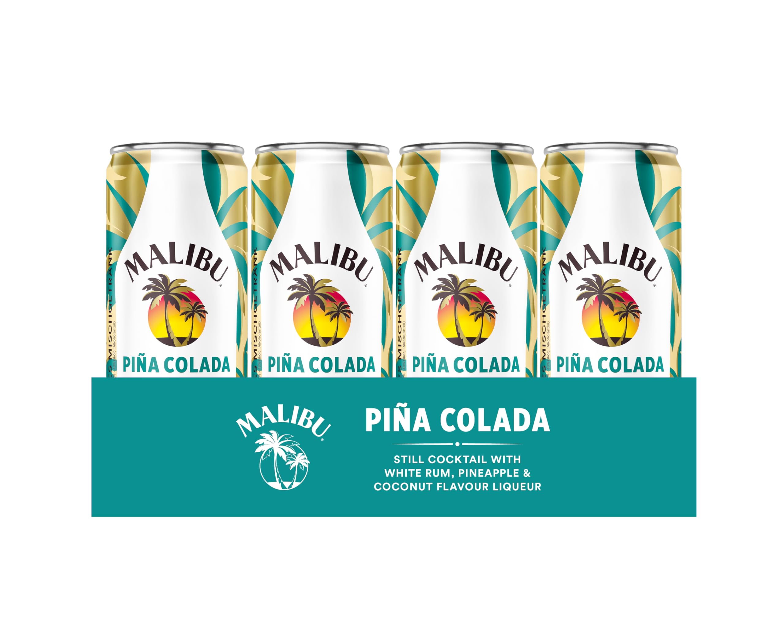 Malibu Piña Colada, fruchtig-frischer Mix aus weißem Rum, Ananas-Geschmack und Kokos-Likör, vorgemischter Cocktail, 12 Dosen à 250 ml, 10 Vol.-%
