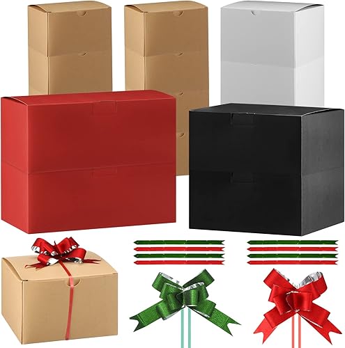 16 cajas de regalo de Navidad, caja de propuesta de dama de honor, cajas de cartón de varios tamaños con tapas, 20 lazos, cajas vacías de regalo con