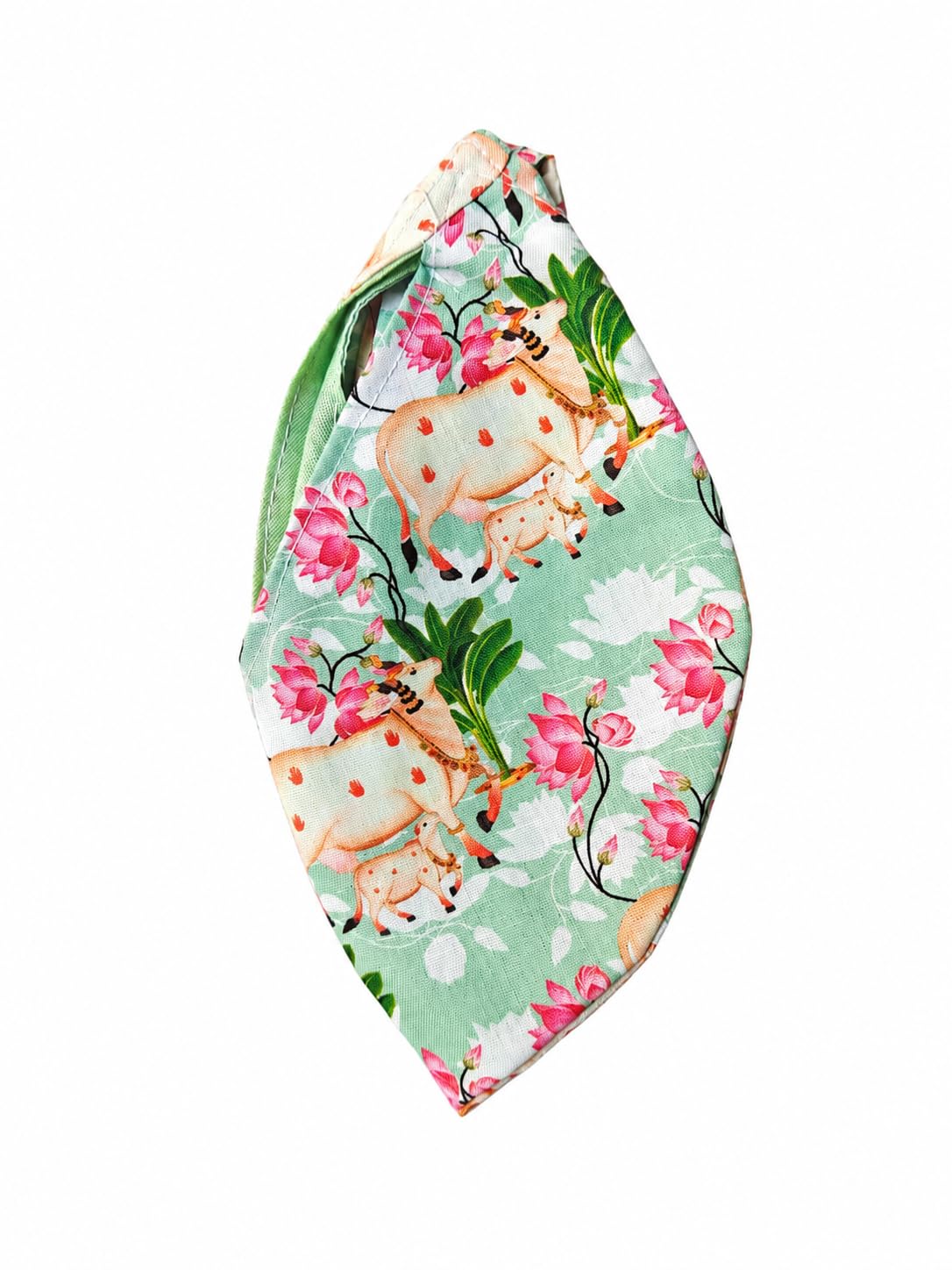 Pichwai Cow Print Jaap Mala Bag with Zip Pocket | Soft Fabric Chanting Bag | Bhajan, Meditation & Temple Use (Sea Green)-picture-46