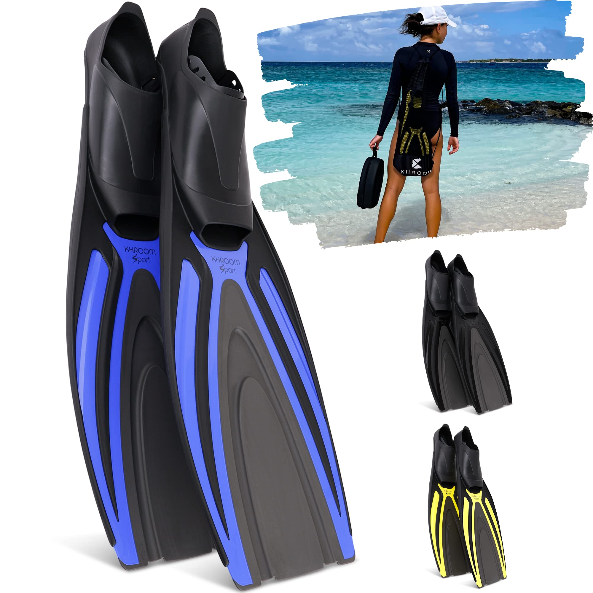 Khroom Adult Snorkeling Fins 36-47 | Premium Product Made in Italy | Women's / Men's Diving Fins | Adult Swimming Fins for Snorkeling