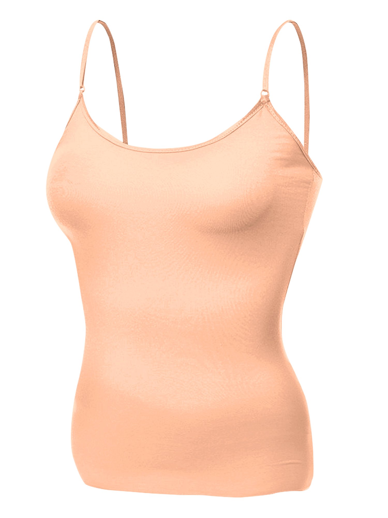 Emmalise Women's Basic Short Camisole Adjustable Strap Layering Cami Tank Top - Medium Peach