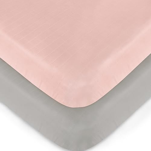 Miniatura 2 de Juego de 2 sábanas de muselina para cuna, para niños y niñas, ultra suave, para colchón estándar de cuna y colchón de cama infantil, gris y rosa