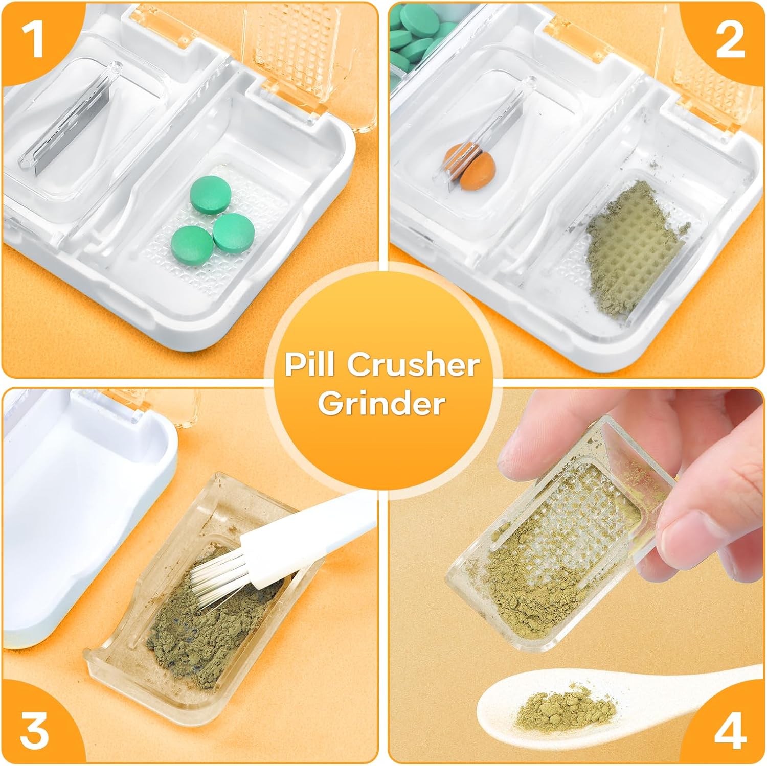 Toplive Portable 3-in-1 Pill Cutter and Pill Grinder and Pill Holder, Accurate Easy Cutting, Medication Crusher for Small Large Pills, Vitamin Tablets Splitter for Elderly Kids Pets, White
