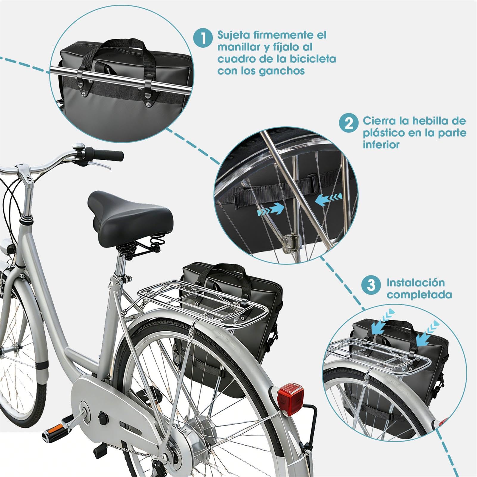 3 en 1 Bolsa de Alforja para Bicicleta Impermeable Gran Capacidad Bolso Bicicleta Multifuncional Bolsa Trasera de Bicicleta, Mochila, Bolso de Hombro con Funda para Lluvia para Ciclismo