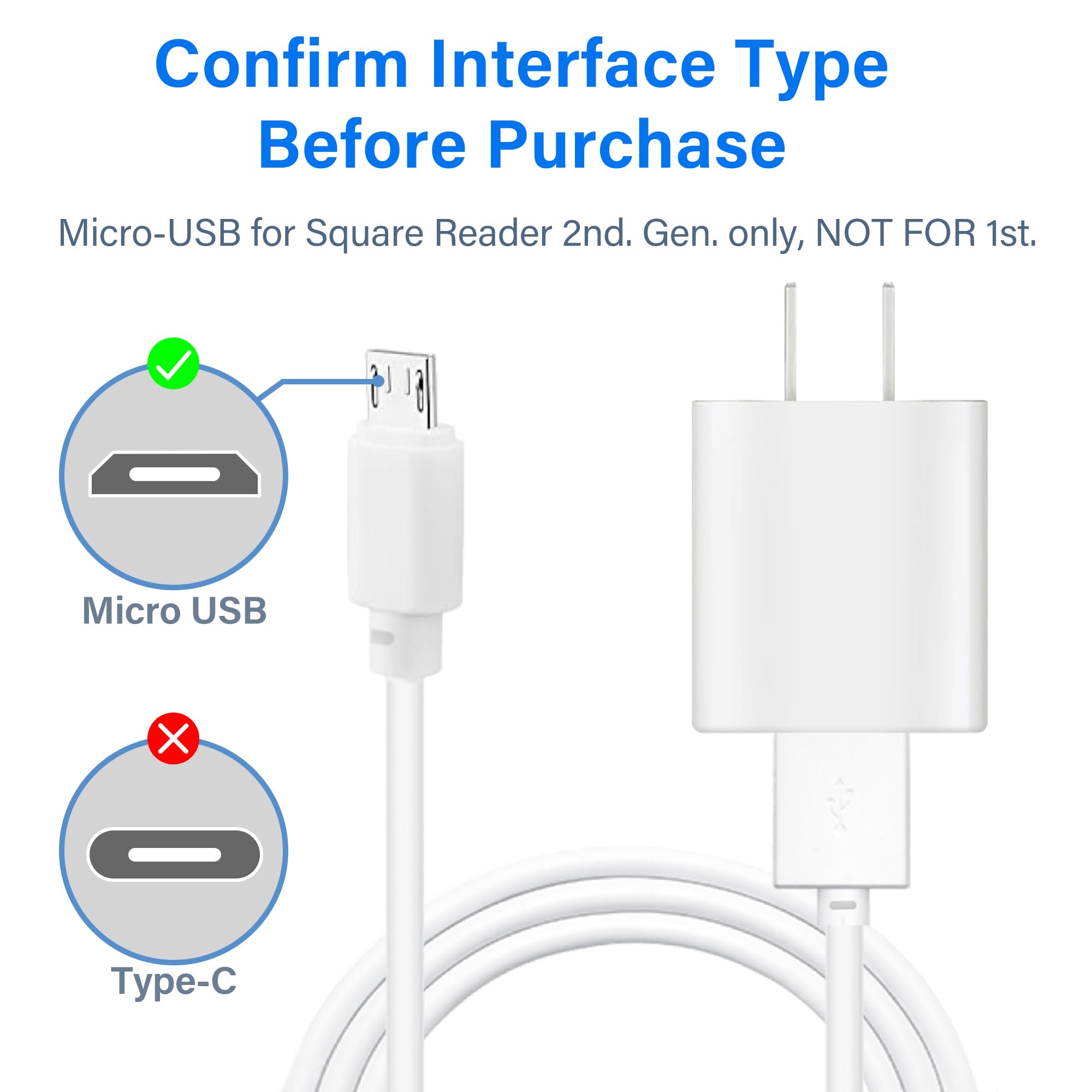 6.56FT Charging Cable for Square Reader 1st Gen Charger Compatible
