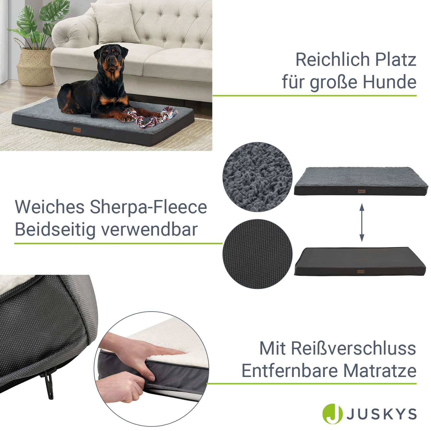 Juskys Hundebett Milow orthopädisch 112x81cm - flauschig & stabil - Bezug abnehmbar & waschbar - Hundekissen Hundematte für große Hunde - Grau