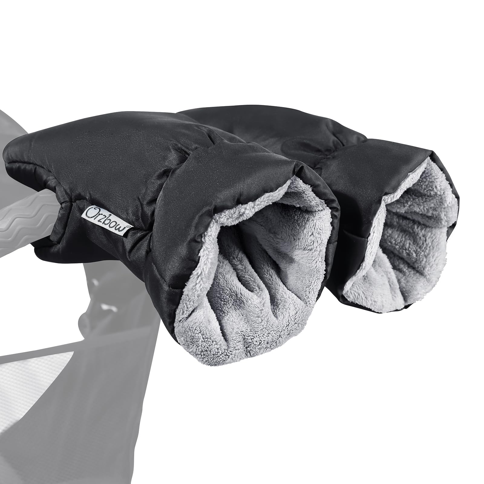 Orzbow Kunstschaapsvacht Handschoenen voor Wandelwagen, Fleece Kinderwagen Hand Muff, Warm Kinderwagen Handwarmer, Winter Winddicht Wasserdicht Extra Dik Handschoen Kinderwagen, Zwart