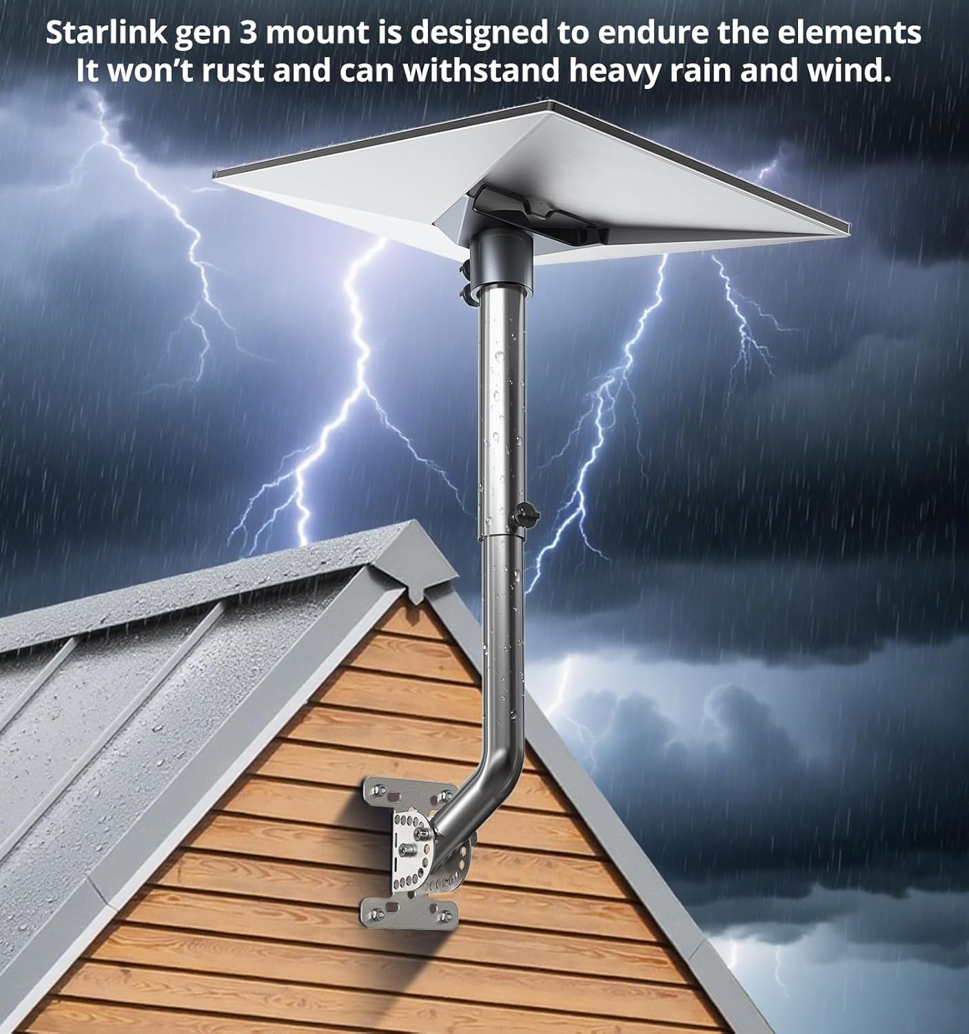 Starlink Gen 3 mount, Adjustable Starlink Wall Mount Compatible with V3 Standard Dish, 304 Stainless Steels Gen 3 Starlink Mounts Kit Include Pipe Adapter, Starlink Roof Mount for Stone or Wooden Wall