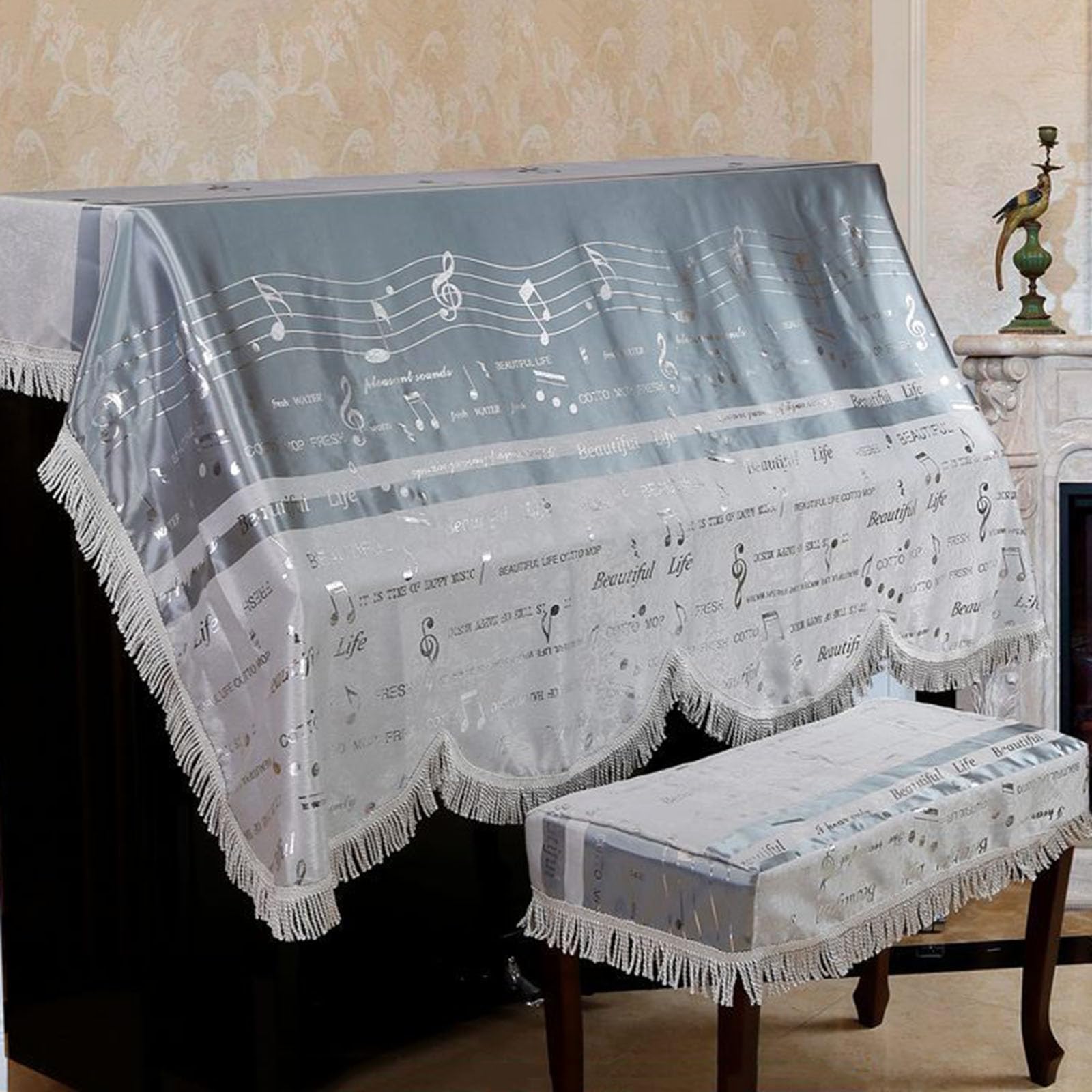 Telo coprisgabello per Pianoforte con coprisgabello, Copertura Protettiva Universale per Pianoforte Verticale, Copertura Decorativa con Stampa a Mezzo Pianoforte per Pianoforte Verticale Uni