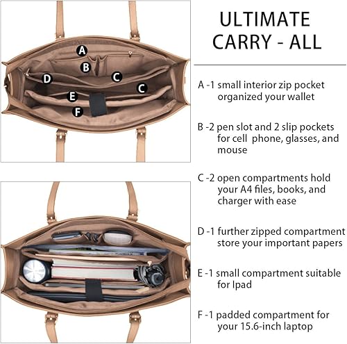 Miniatura 4 de Bolsa para laptop para mujer de 15.6 pulgadas, bolsa de piel, bolsa de trabajo